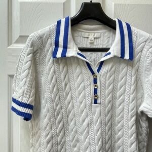 Lilly Pulitzer Women's XL White Cable S/S Suzette Golf Fashion Sweater Blue